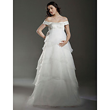 Großhandel Reich off-die-Schulter-Boden-Länge Satin Organza Mutterschaft Brautkleid (wsm0207)
