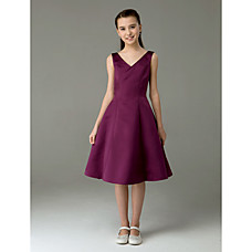 wholesale 2010 Style  A-line V-neck  Knee-length  Sleeveless Satin Junior Bridesmaid Dress (FSL0683)