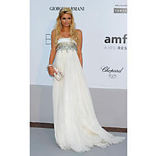 wholesale Paris Hilton Empire Strapless Sweep/ Brush Train Sleeveless Chiffon/ Elastic Satin Cannes Film Festival/ Cocktail Dress (FGY0836)
