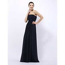 wholesale A-line Strapless Sweep/ Brush Train Chiffon Satin Ruffles Applique Bridesmaid Dress(FSL0851)