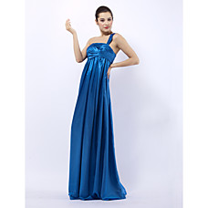 wholesale Empire One Shoulder Sweep/ Brush Train Elastic silk-like satin Ruffles Bridesmaid Dress(FSL0859)