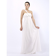 wholesale Empire One Shoulder Floor-length Chiffon Elastic satin Ruffles Bridesmaid Dress(FSL0854)
