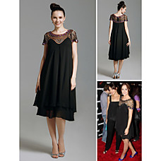 wholesale Leighton Meester Empire Scoop Knee-length Capped Chiffon Elastic Silk-like Satin Cocktail/Homecoming/Gossip Girl Dress (FSD0292)