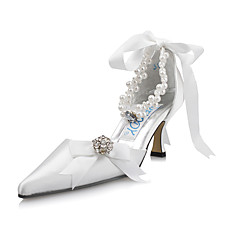 vente en gros Haut de satin de qualité supérieure pompes talon moyen fermé orteils avec rhinestone mariage chaussures de mariée (couleurs a0509-11). aailable plus
