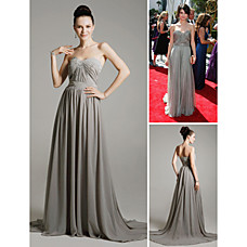 wholesale Selena Gomez Sheath/ Column Sweetheart Sweep/ Brush Train Chiffon Elastic Woven Satin Emmy/ Evening Dress (FSD0339)