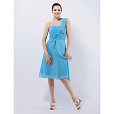 wholesale A-line One Shoulder Knee-length Chiffon Elastic satin Ruffles Bridesmaid Dress(FGY0852)