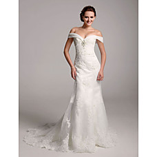 Großhandel Trompete / Mermaid eine Schulter Gericht Züge Satin Organza Prinzessin Hochzeitskleider (wsm04119)
