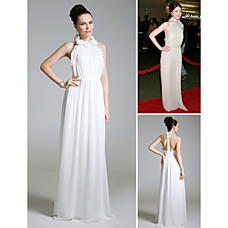 wholesale Michelle Trachtenberg Sheath/Column Halter Floor-length Chiffon Elastic Woven Satin Evening/Bridesmaid/Gossip Girl Fashion Dress(FSH0434)