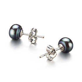925 Sterling Silver Black 6.5-7mm AA Freshwater Pearl Earring