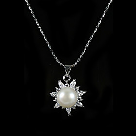 Sterling Silver White AA Freshwater Pearl Pendant With Necklace