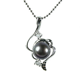 versilbert schwarz aa Süßwasserperle Anhänger mit Kette (lqs058)