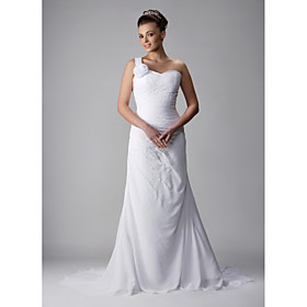 A-line One-Shoulder Chapel Train Sleeveless Chiffon Wedding Dresses for Bride / Reception Dress (WGY0042)