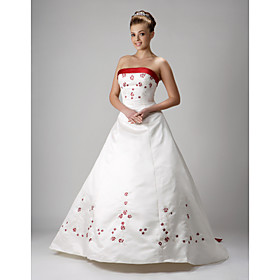 A-line Strapless Cathedral Train Satin Wedding Dresses for Bride (YCF071)