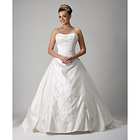 Ball Gown Sweetheart Chapel Train Satin Wedding Dresses for Bride (HSX200)