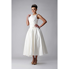 A-line Scoop Tea-length Satin Wedding Dress (HSX1237)