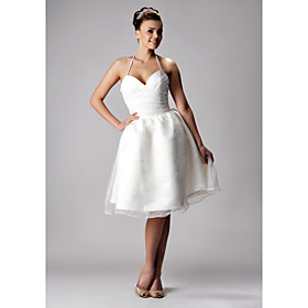 Ball Gown Halter Knee-length Sleeveless Satin Organza Wedding Dresses for Bride / Reception Dress (WGY0026)
