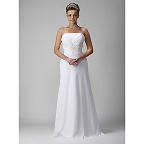 Sheath Strapless Brush Train Sleeveless Elastic Silk-like Satin Wedding Dress for Bride / Reception Dress (WSW0046)