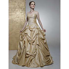 Ball Gown Sweetheart Chapel Train Sleeveless Taffeta Wedding Dress for Bride (WGY0061)