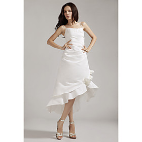 A-line Spaghetti Straps Asymmetrical Satin Wedding Dresses for Bride / Reception Dress (HXGD026)