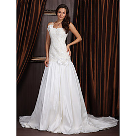 A-line One Shoulder Court Train Taffeta Wedding Dress