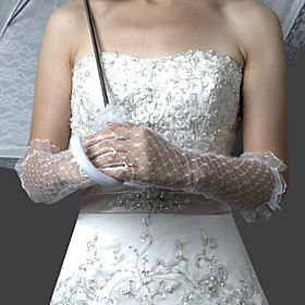 Lace/ Voile Fingertips Elbow Length Wedding Bridal Gloves