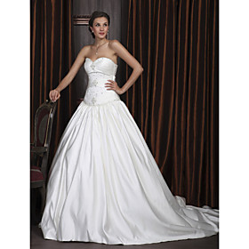 Ball Gown Sweetheart Cathedral Train Satin Wedding Dress With Ruched Waist (WSM0482)