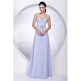 Empire Spaghetti Straps Floor-length Satin Chiffon Bridesmaid/ Wedding Party Dress (YCF106)