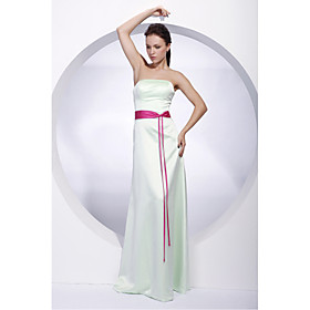 Sheath/ Column Strapless Floor-length Satin Bridesmaid/ Wedding Party Dress