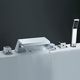 Contemporary Waterfall Tub Faucet with Hand Shower (Chrome Finish)