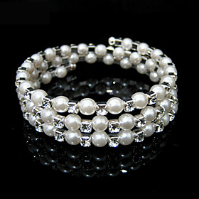 Ladies' Rhinestone Strand/ Tennis Bracelet In White Pearl