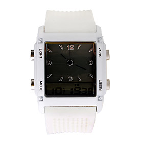Digital   Analog Dual-Time Mens Wrist Watch with Weekday Display - White (2 CR1120)