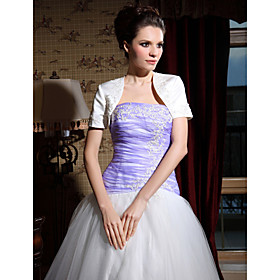 Short Sleeve Satin Beading Bridal Jacket/ Wedding Wrap Short Sleeve Satin Beading Bridal Jacket/ Wedding Wrap