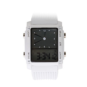 Digital   Analog Dual-Time Ladies Wrist Watch with Weekday Display - White (2 CR1120)