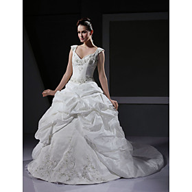Princess A-line Sweetheart Chapel Train Taffeta Wedding Dresses for Bride (HSX1273)
