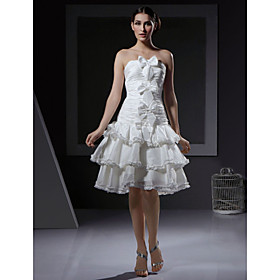 A-line Strapless Knee-length Taffeta Tiered Wedding Dress with Bows