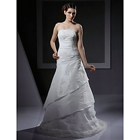 A-line Strapless Court Train Taffeta Lace Wedding Dresses for Bride (HSX116)