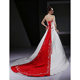 2010 Style A-line Strapless Sleeveless Satin / Chapel Train Wedding Dress (fw09-wd111007)