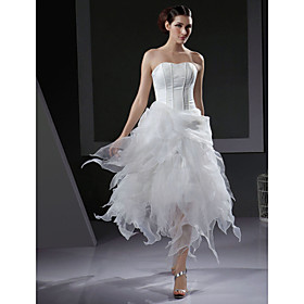 A-line / Ball Gown Strapless Asymmetrical Satin Organza Wedding Dress (HSX1197)