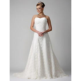 A-line Sweetheart Chapel Train Satin Lace Wedding Dresses for Bride / Reception Dress (WGY0049)
