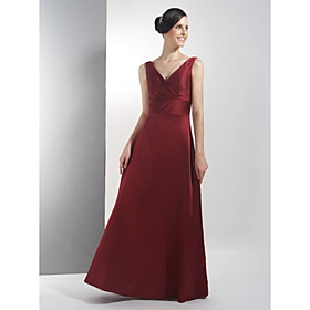 A-line V-neck Floor-length Satin Bridesmaid/ Wedding Party Dress (HSX859)