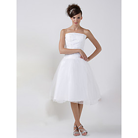 A-line Strapless Knee-length Satin Lace Organza Wedding Dress (HSX1192)