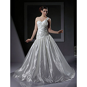 Ball Gown One Shoulder Court Train Satin Wedding Dress