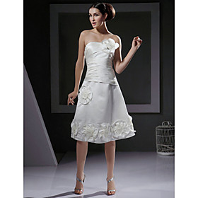 A-line Strapless Knee-length Satin Wedding Dresses for Bride (HSX1205)