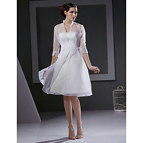A-line 3/4-length Sleeve Knee-length Satin organza Wedding Dresses for Bride / Reception Dress (HSX1193)
