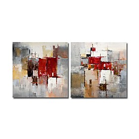 Hand-painted Abstract Oil Painting with Stretched Frame - Set of 2