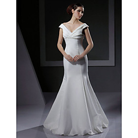 Trumpet/ Mermaid Off-the-shoulder Floor-length Satin Wedding Dress
