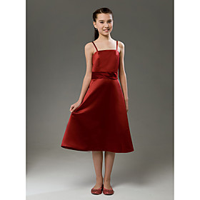 A-line Spaghetti Straps Knee-length Satin Junior Bridesmaid Dress