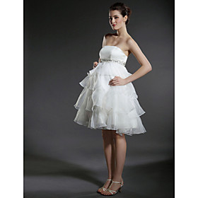 Empire Ball Gown Strapless Knee-length Organza Tiered Maternity Wedding Dress