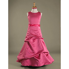 Ball Gown Jewel Floor-length Satin Junior Bridesmaid Dress (WSD0297)