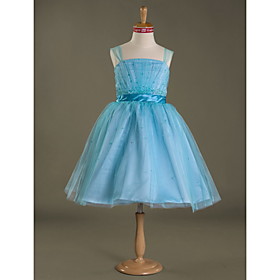 Ball Gown Straps Knee-length Satin Tulle Junior Bridesmaid Dress (WSD0305)